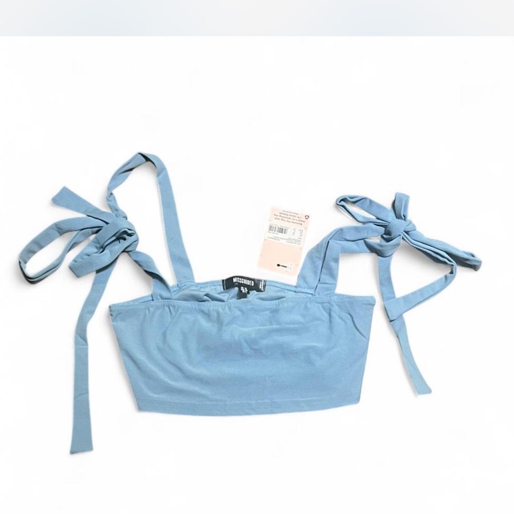 Missguided Sky Blue Tie-Shoulder Crop Cami